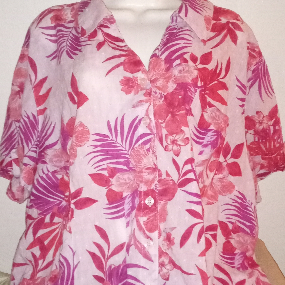 Floral Pink And Red Women's Top Plus Size 4X